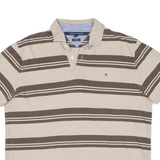TOMMY HILFIGER Mens Polo Shirt Brown Striped L