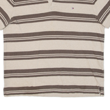 TOMMY HILFIGER Mens Polo Shirt Brown Striped L