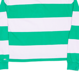 TOMMY HILFIGER Cropped Womens Polo Shirt Green Striped Long Sleeve M