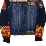 DESIGUAL Womens Denim Jacket Blue Crazy Pattern M