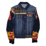 DESIGUAL Womens Denim Jacket Blue Crazy Pattern M