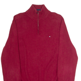 TOMMY HILFIGER Mens Jumper Red 1/4 Zip Tight Knit L