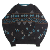 CHARTWELL Womens Patterned Jumper Black Crew Neck 90s Tight Knit L