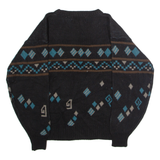CHARTWELL Womens Patterned Jumper Black Crew Neck 90s Tight Knit L