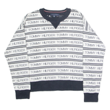 TOMMY HILFIGER Womens Patterned Jumper White Crazy Pattern Crew Neck XS