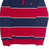 CHAPS Mens Patterned Jumper Red Striped 1/4 Zip Tight Knit M