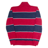 CHAPS Mens Patterned Jumper Red Striped 1/4 Zip Tight Knit M