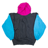 DAISY KINGDOM Womens Rain Jacket Black 90s Hooded Colourblock XL