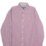 TOMMY HILFIGER New York Fit Mens Shirt Red Striped Long Sleeve S