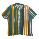 PULL & BEAR Resort Mens Shirt Green Viscose Striped XL