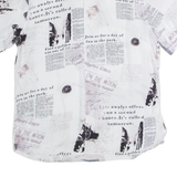 TREND Newspaper Mens Shirt White Viscose Crazy Pattern M
