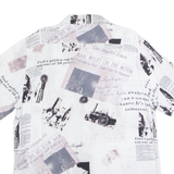 TREND Newspaper Mens Shirt White Viscose Crazy Pattern M