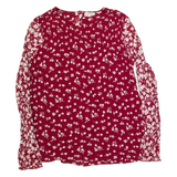FAT FACE Womens Printed Top Maroon Long Sleeve Floral UK 8