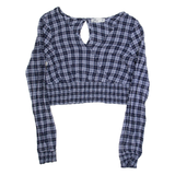 HOLLISTER Womens Cropped Top Blue V-Neck Long Sleeve Floral M