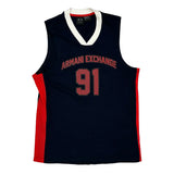 Vintage Armani Exchange Spellout Vest - Small Navy Cotton