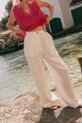 Lydia classic wide linen pants in White