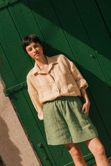 Betty classic linen shorts in Matcha Green