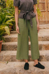 Tokyo wide linen pants in Matcha Green