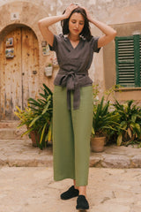 Tokyo wide linen pants in Matcha Green