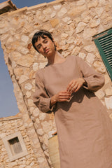 Amalia long linen dress in Rosy Brown