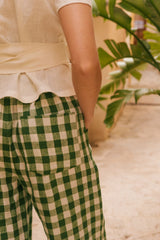 Barbora straight linen pants in Green Gingham
