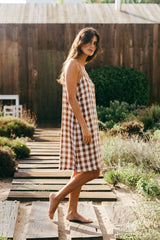 Dreamy linen night gown in Mocha Gingham
