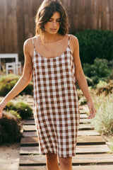 Dreamy linen night gown in Mocha Gingham