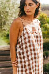 Dreamy linen night gown in Mocha Gingham