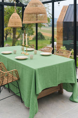 Linen tablecloth in Matcha Green
