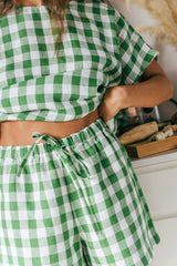 Cloud Nine short sleeve linen pajama set in Green Gingham