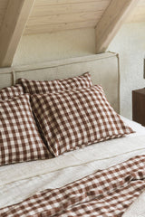 Linen bedding set in Mocha Gingham