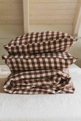 Linen bedding set in Mocha Gingham