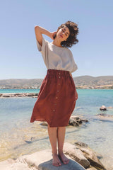 Daisy linen skirt with buttons in Terracotta