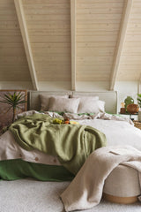 Linen waffle blanket in Moss Green