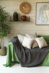 Linen waffle blanket in Charcoal