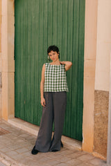 Lucia classic sleeveless linen top in Green Gingham