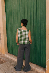 Lucia classic sleeveless linen top in Green Gingham