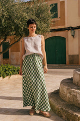 Ciara linen slip skirt in Green Gingham