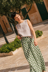 Ciara linen slip skirt in Green Gingham