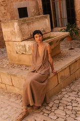 Blanca sleeveless linen wrap top in Rosy Brown