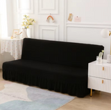 Anyseat Black Armless Futon Slipcover – Stretch Sofa Bed Protector with Ruffle Skirt