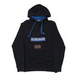 Vintage Napapijri Spellout Hoodie - Medium Navy Cotton