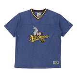 Age 7-8. All Stars Looney Tunes Warner Bros Embroidered T-Shirt - Medium Blue Cotton