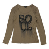 Vintage khaki Soul Blue Rose Long Sleeve Top - womens medium