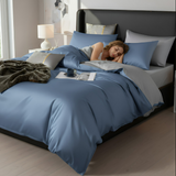 Anycozy UK King Bed Sheet Set – Blue & Light Grey Ultra‑Soft Luxury Egyptian Cotton Bedding Cover, 4‑Piece Ensemble