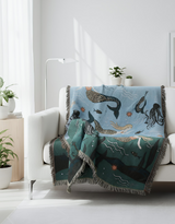Anycozy Blue Faux Cashmere Throw Blanket – Mermaid Pattern Sofa Cover with Tassels, Soft Picnic & Camping Mat