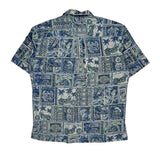 Harley Davidson Graphic Hawaiian Shirt - Large Blue Cotton