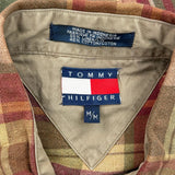 Tommy Hilfiger Checked Short Sleeve Shirt - Medium Multicoloured Linen Blend