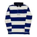 Age 8-9 Polo By Ralph Lauren Striped Rugby Shirt - Medium Blue Cotton