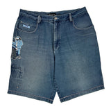 No Boundaries Graphic Denim Shorts - 40W 11L Dark Wash Cotton
